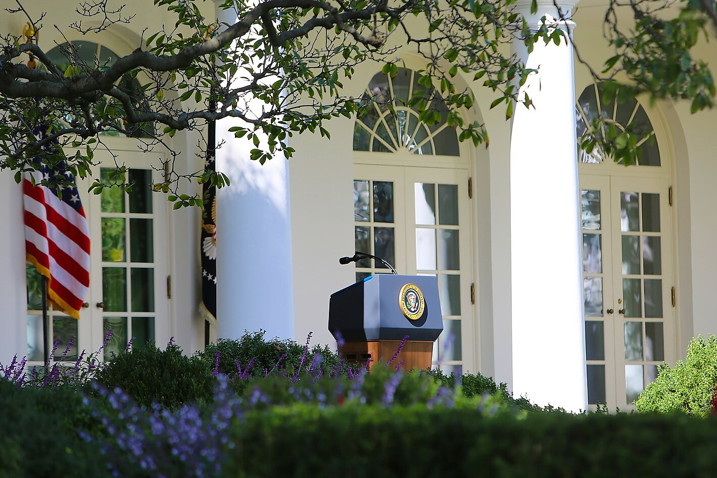 President podium in empty garden area