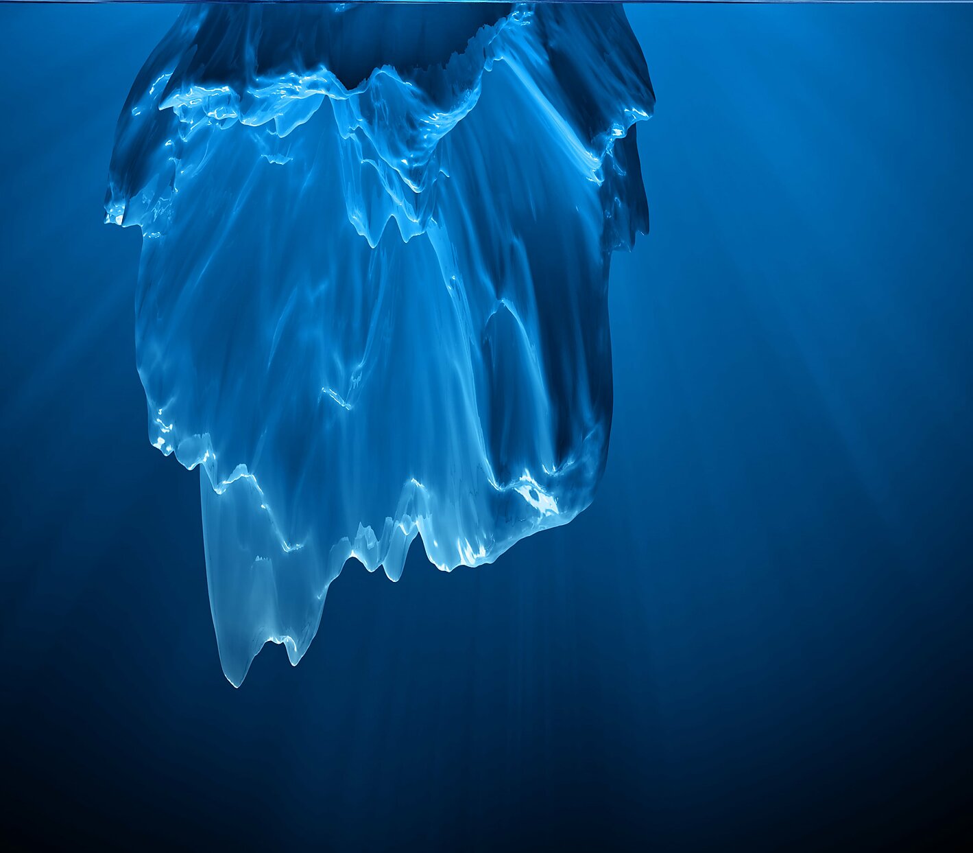 The underwater portion of an iceberg