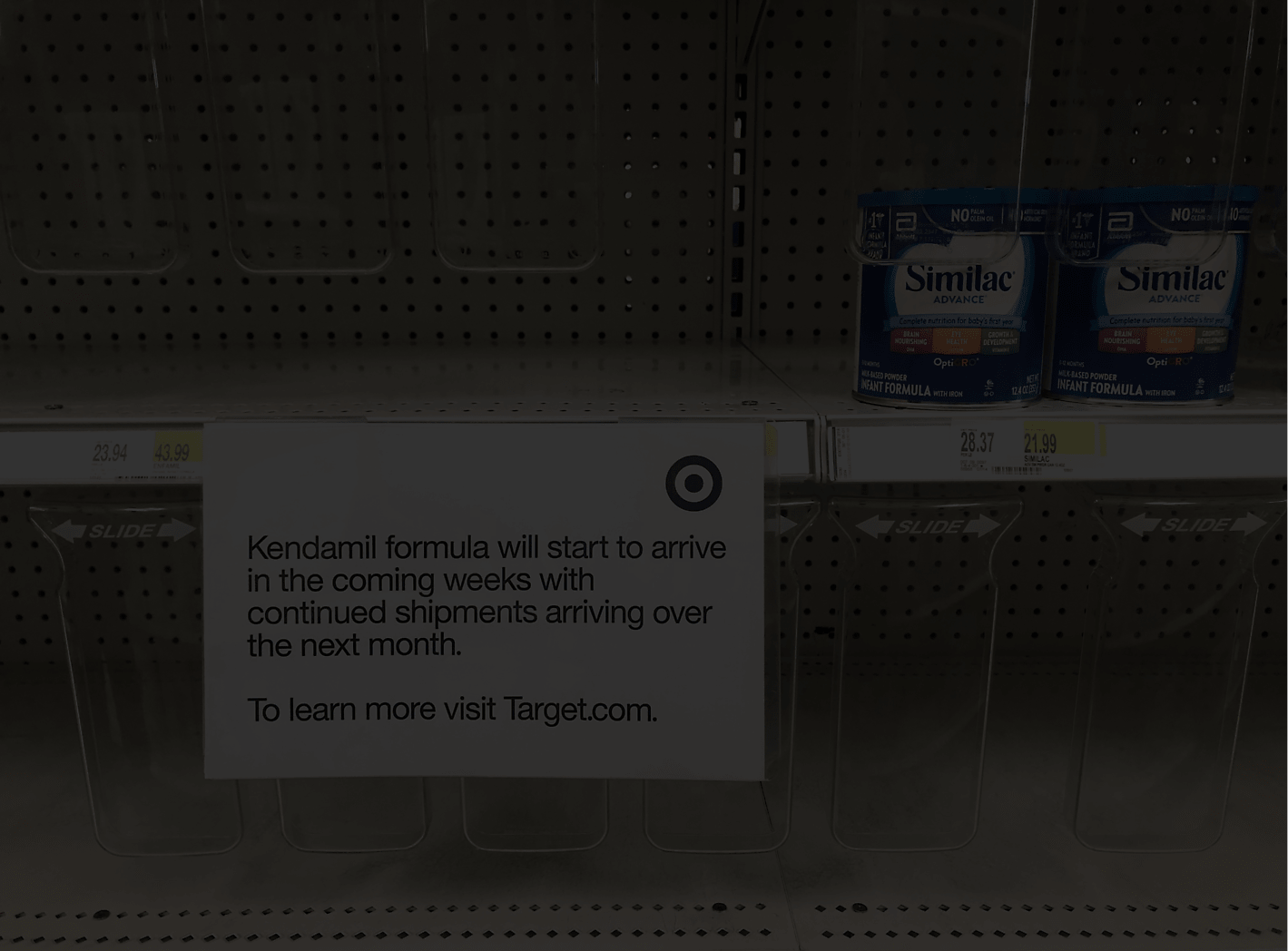 Notice on an almost empty shelf at Target that Kendamil will start to arrive in a few weeks