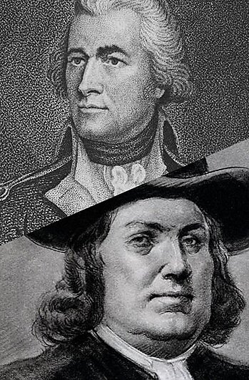 Portraits of Alexander Hamilton and William Penn.