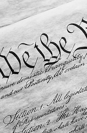 Cropped B&W image of US constitution