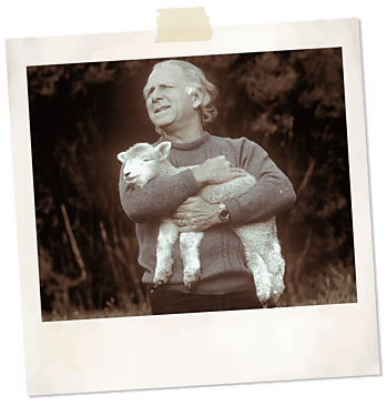 Polaroid of Farmer and Lamb, New Zealand
