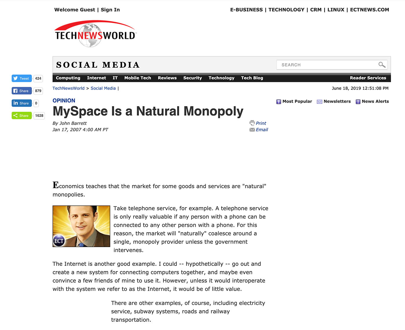"MySpace is a Natural Monopoly" online news article
