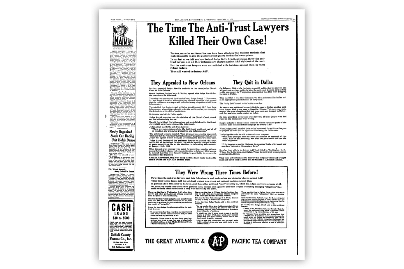 "The Time The Anti-Trust Lawyers Killed Their Own Case" A&P Newspaper Ad