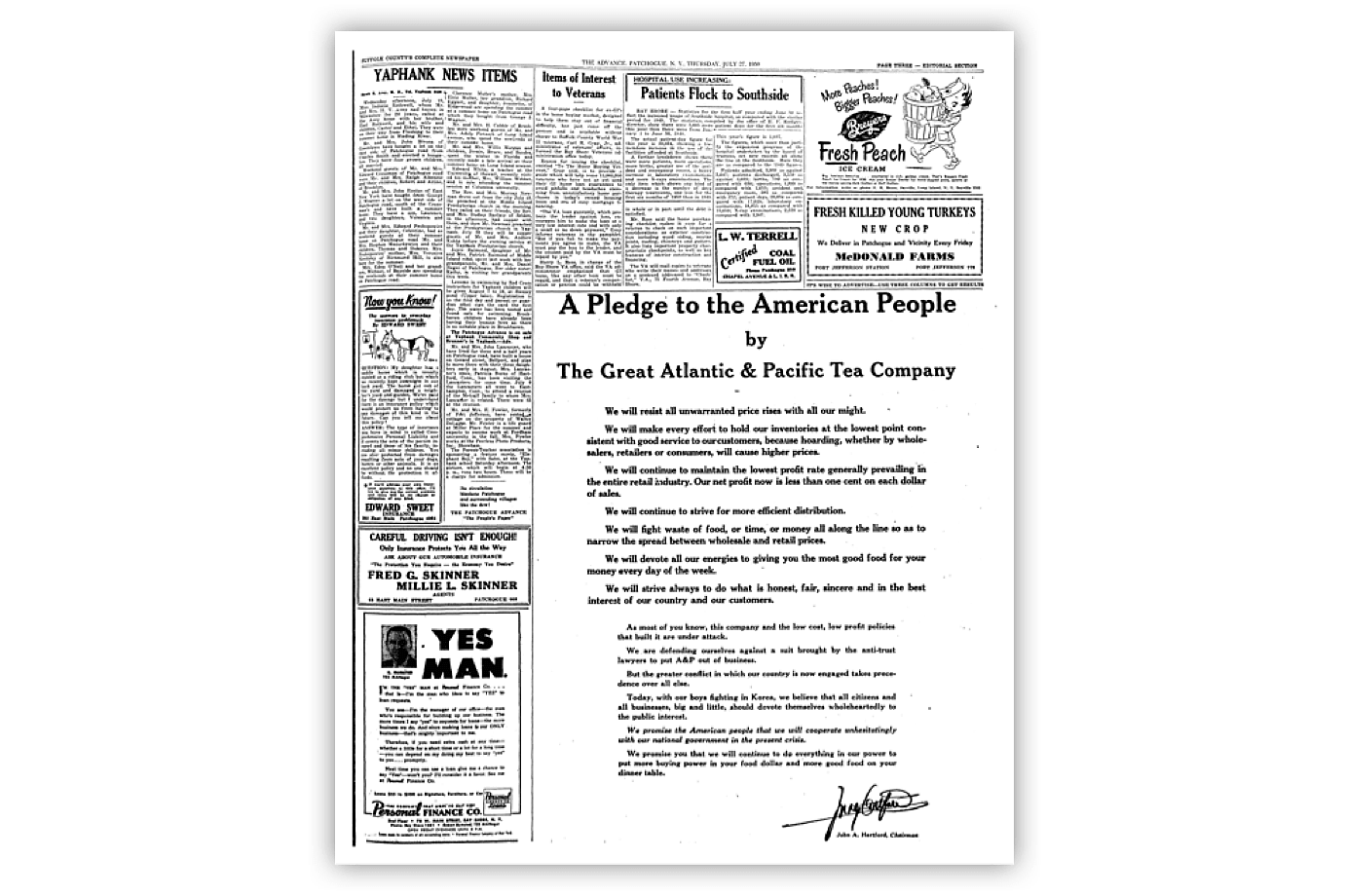 "A Pledge to the American People" A&P Newspaper Ad