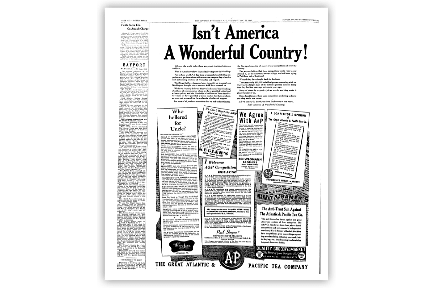 "Isn't America a Wonderful Country!" Newspaper Ad for A&P