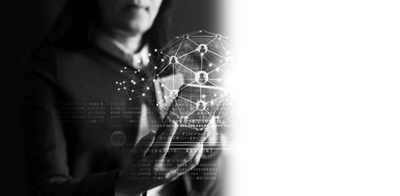 Woman in front of futuristic technology display