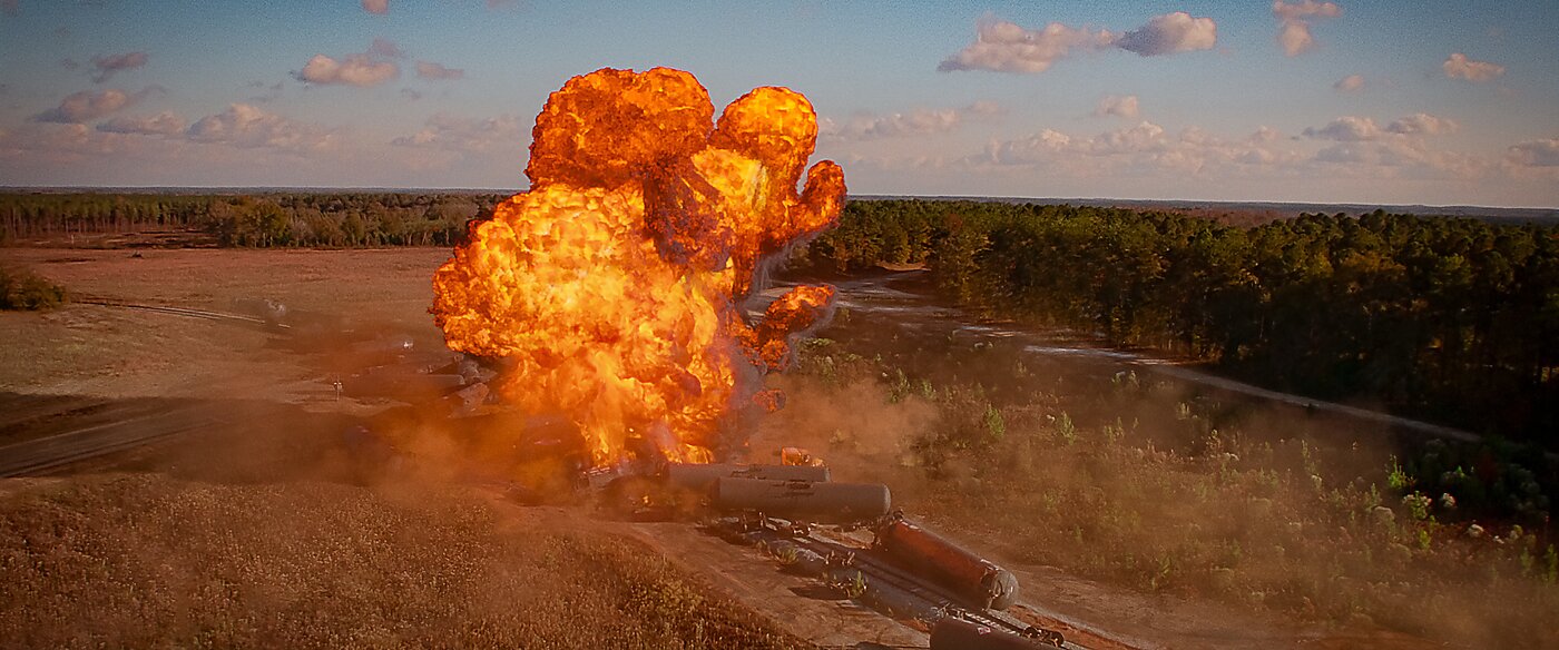 A fiery train crash.
