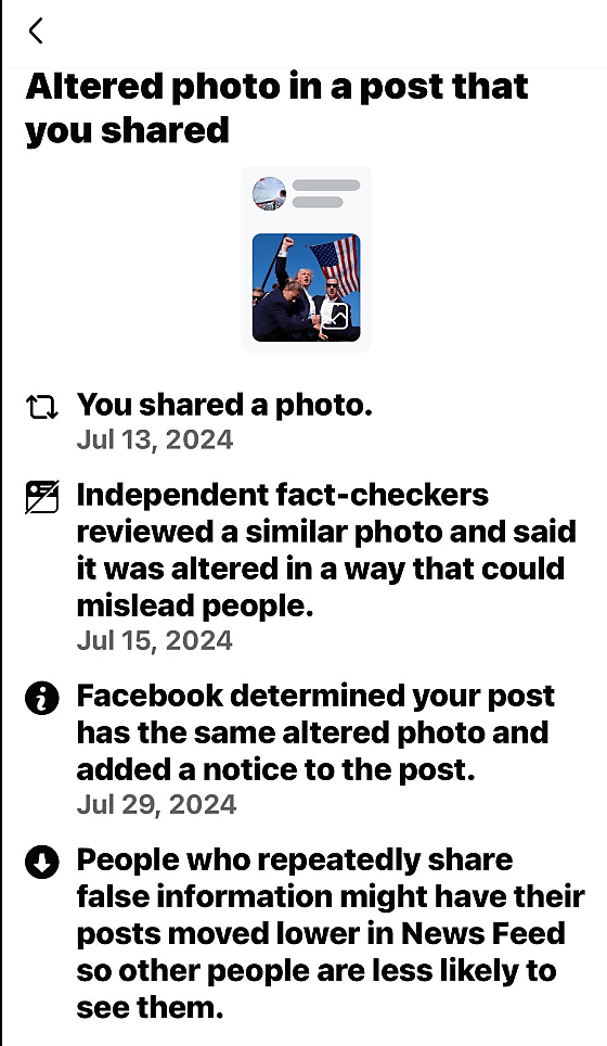 Meta mistaken fact check of Trump photo