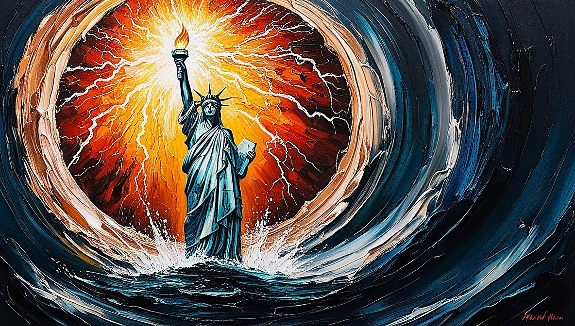 Statue of liberty with electricity for a torch